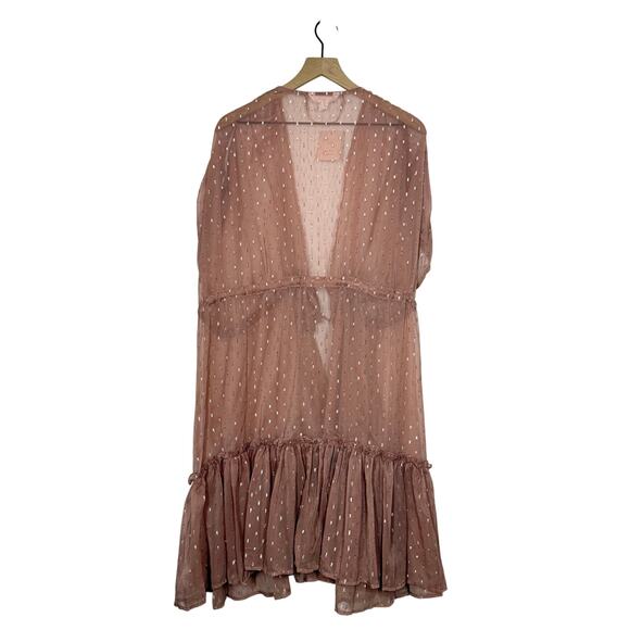 NEW LC Lauren Conrad Swiss Dot Kimono Womens One Size Mauve Pink Sheer Cinched - Picture 5 of 13